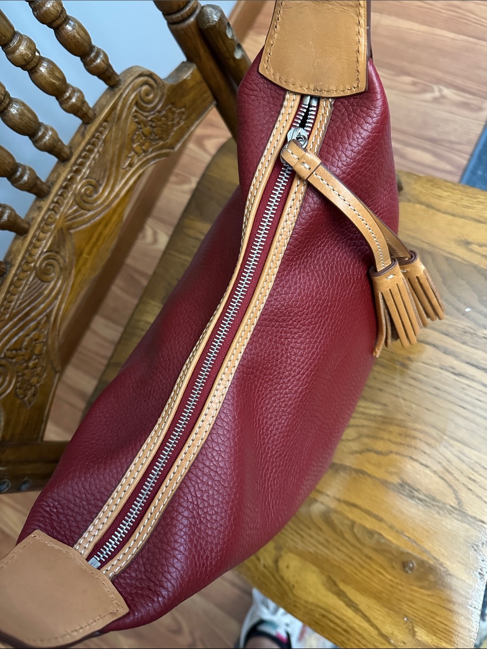 Dooney & Bourke Red Pebble Leather Hobo with Tan Trim - Picture 5 of 7
